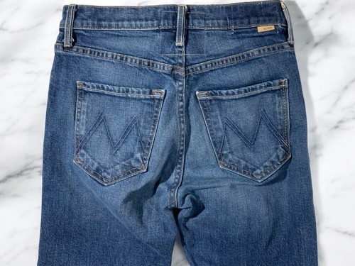 Mother Superior Distressed Embroidered Straight Leg Blue Denim Jeans Raw Hem 0 - Picture 6 of 12
