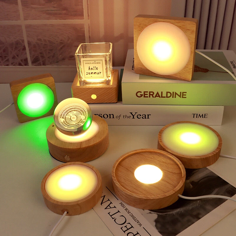Wood Light Base Rechargeable Remote Control LED Lights Display