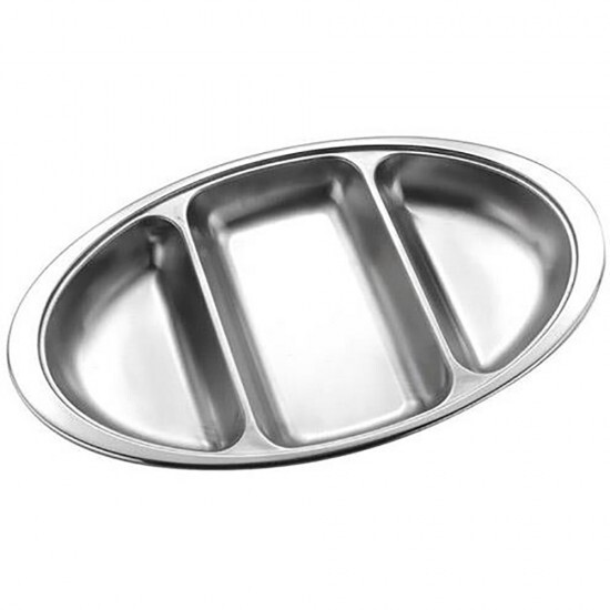 2x Bandeja para servir ovalada Plato de acero inoxidable Plato de fiesta Buffet 3 compartimentos 50 cm