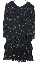 Lulus Black & Orange Floral Tiered Ruffle 3/4 Sleeve Feminine Dress Size XL