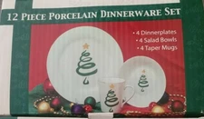Atico ~ 12 Piece ~ Porcelain Christmas Dinnerware Set ~ Plates ~ Bowls ~ Mugs