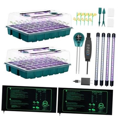 Seed Starter Tray with Grow Lights and Heat Mat, 3-in-1 Soil Meter, 80-Cell
