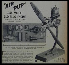 .064 Glo-Plug Model Airplane Engine 1954 How-To Build PLANS *Air Pup*