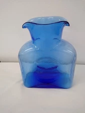 BLENKO Art Glass AZURE BLUE Double Spout Water Bottle Carafe Pitcher Marked 2001