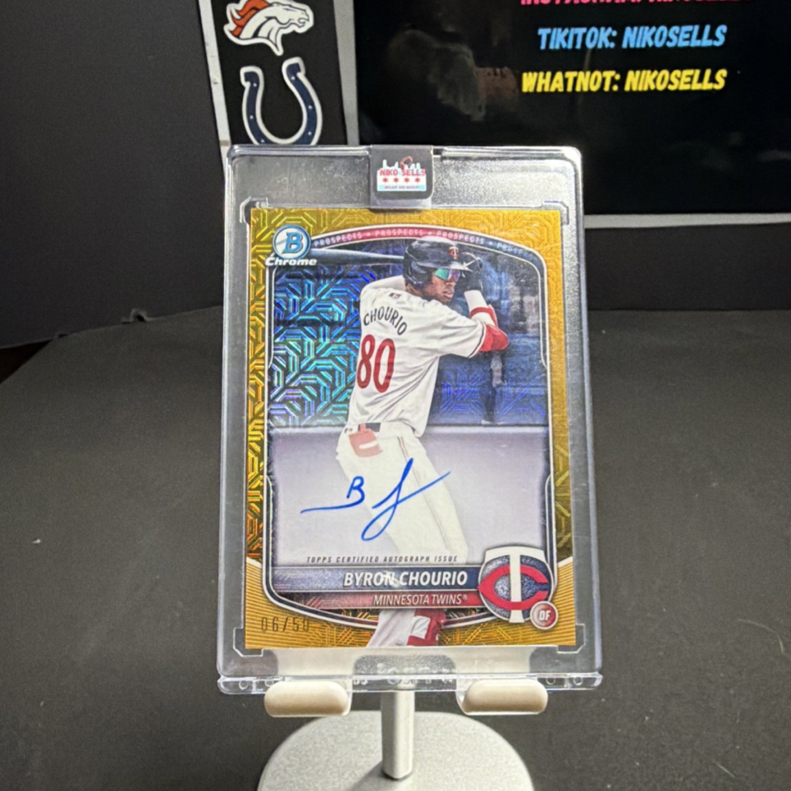 Topps 2025 Bowman Chrome Byron Chourio Gold Mojo Refractor Auto /50 Rookie Twins