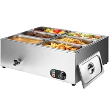 6-Pan Commercial Electric Food Warmer Countertop Buffet Bain Marie Steam Table