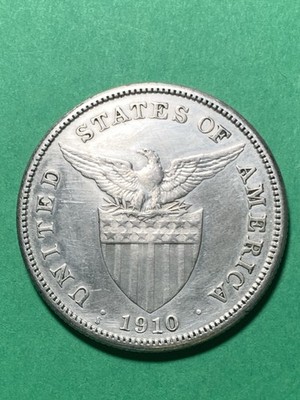 US PHILIPPINES ONE PESO 1910-S GETTING SCARCE DATE #1133