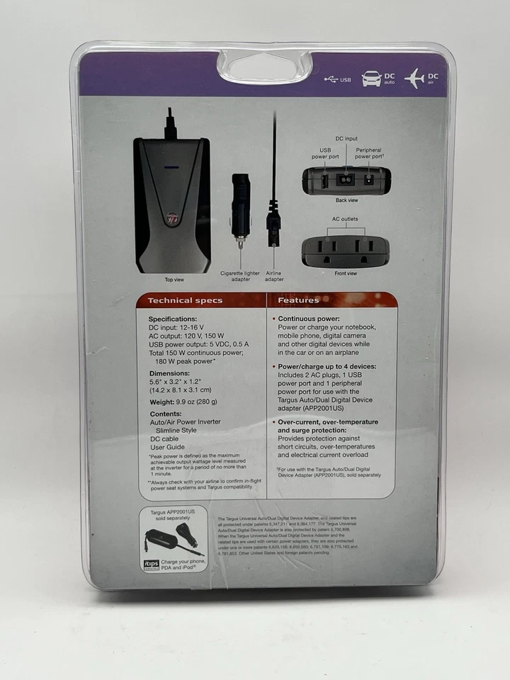 Targus APV12US Slim Line 150W Auto/Air Power Inverter - Image 2 of 2