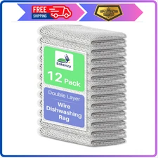 Wire Dishwashing Rag, Double Layer Metal Cloth, 12 Pack