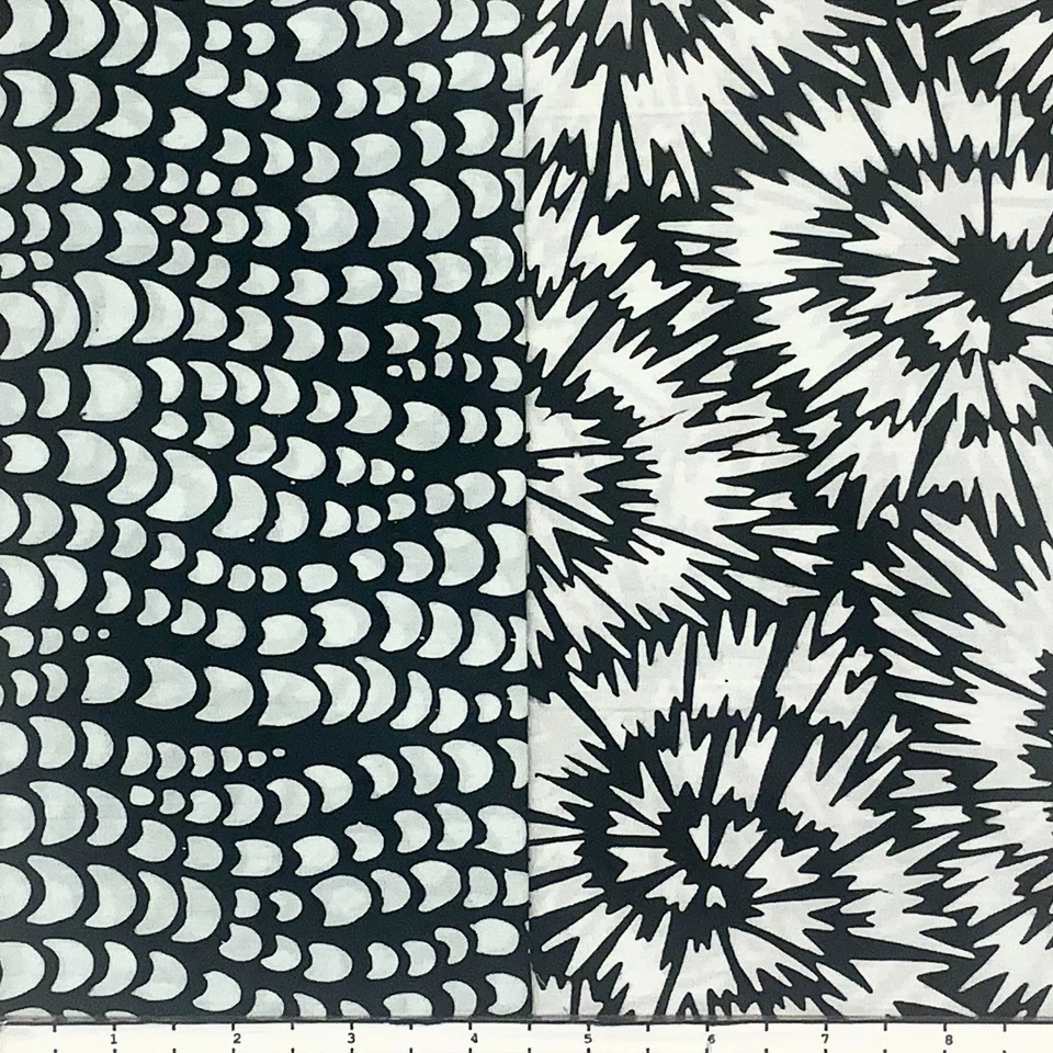 8 脂肪 25 美分黑白有机蜡染 Lunn 面料 FQ 包 100% 棉 — 第 3/4 张图片
