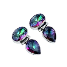 Mystic Topaz Gemstone Handmade 925 Sterling Silver Jewelry Earring Size-1.65''