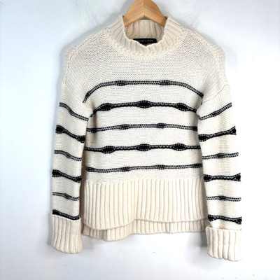 Veronica Beard  Viori  Wool-Blend Striped Mock Neck Sweater XS Cream Black Boxy