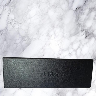 Furla Black Leather Eyeglass Case Holder NWOT Designer Travel Case + Lens Cloth