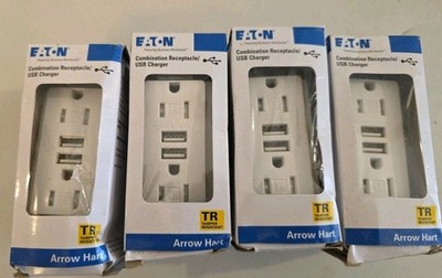 Eaton TR7755W Outlet USB Charger 3.1A socket Dual Duplex Receptacle White Qty 4