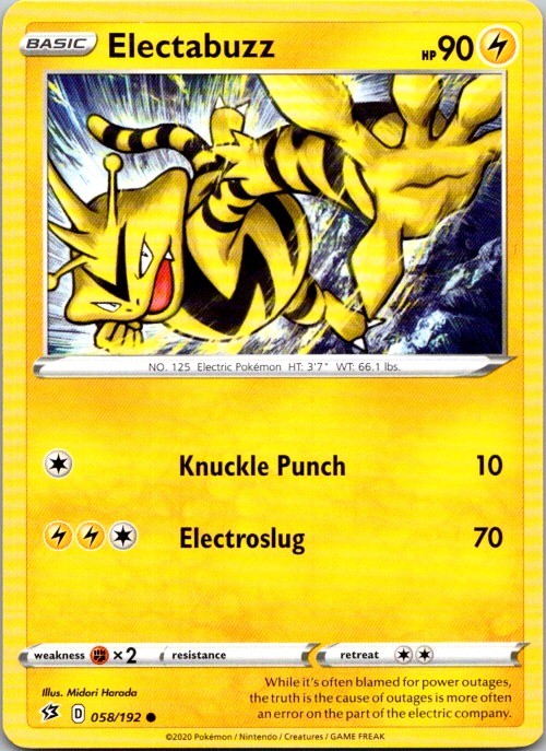 Electabuzz 058/192 Common Rebel Clash Pokemon Lightly Played
