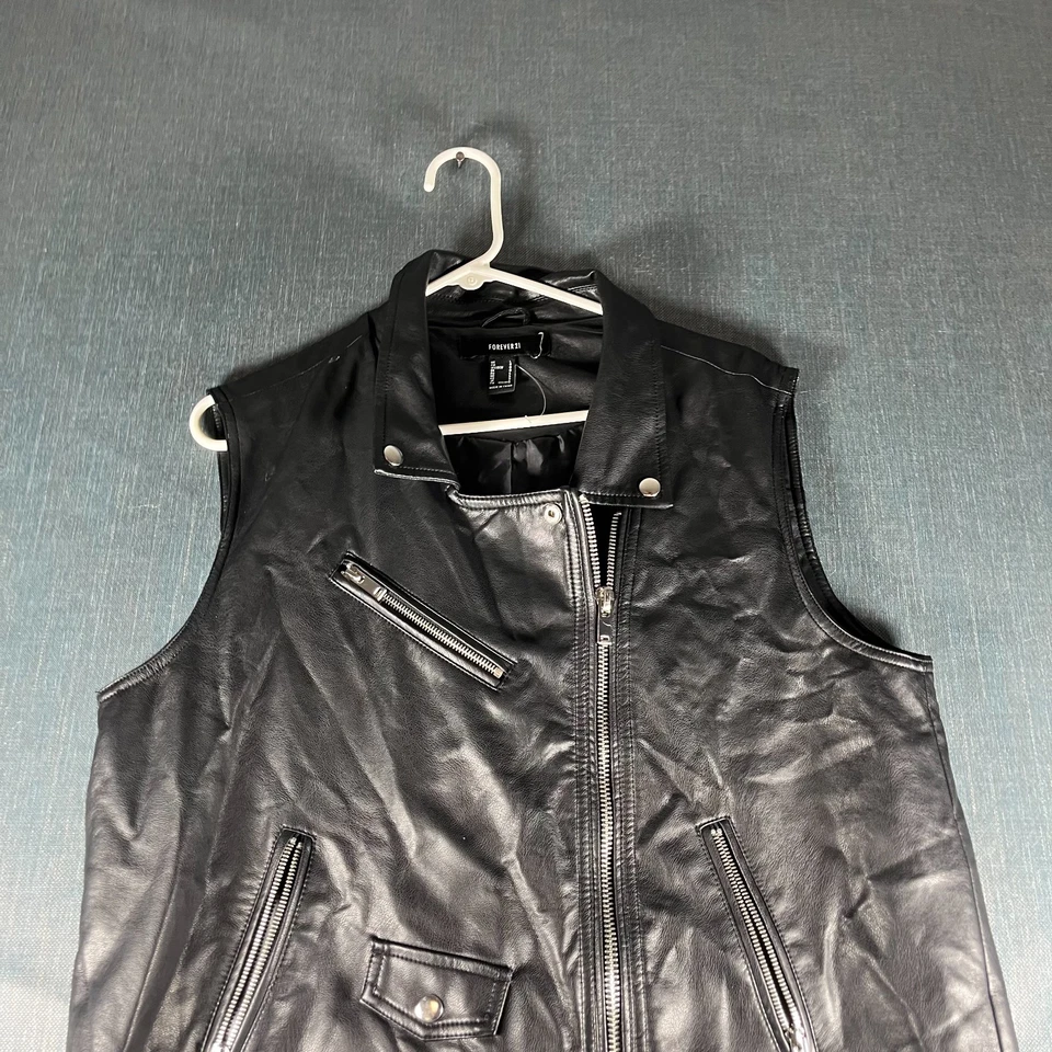 Chaleco para mujer Forever 21 talla L negro imitación cuero motociclista cremallera estilo moto chaqueta MB Foto 2 de 4