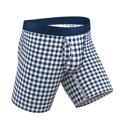 Shinesty ''Mad For Plaid'' Navy Gingham Long Leg Ball Hammock  Pouch Underwear