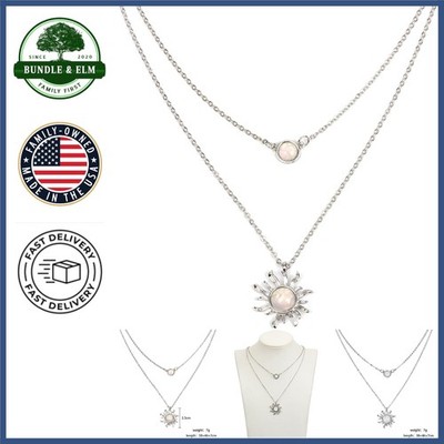 Double Chain Necklace Featuring Sunflower Pendant and Opal Accents for Women