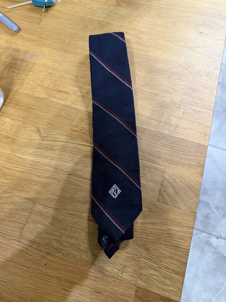 Corbata Polo by Ralph Lauren Lana Repp Rayas Azul Marino Borgoña Logo Foto 2 de 3