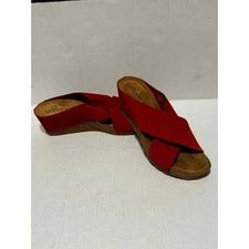 Yokono Spain Red Suede Leather Cross Strap Wedge Platform Sandals Shoes 9.5
