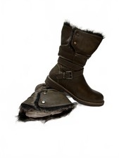 Maluay Tall Shaft Fur-Lined Olive/Brown Boots Size 8