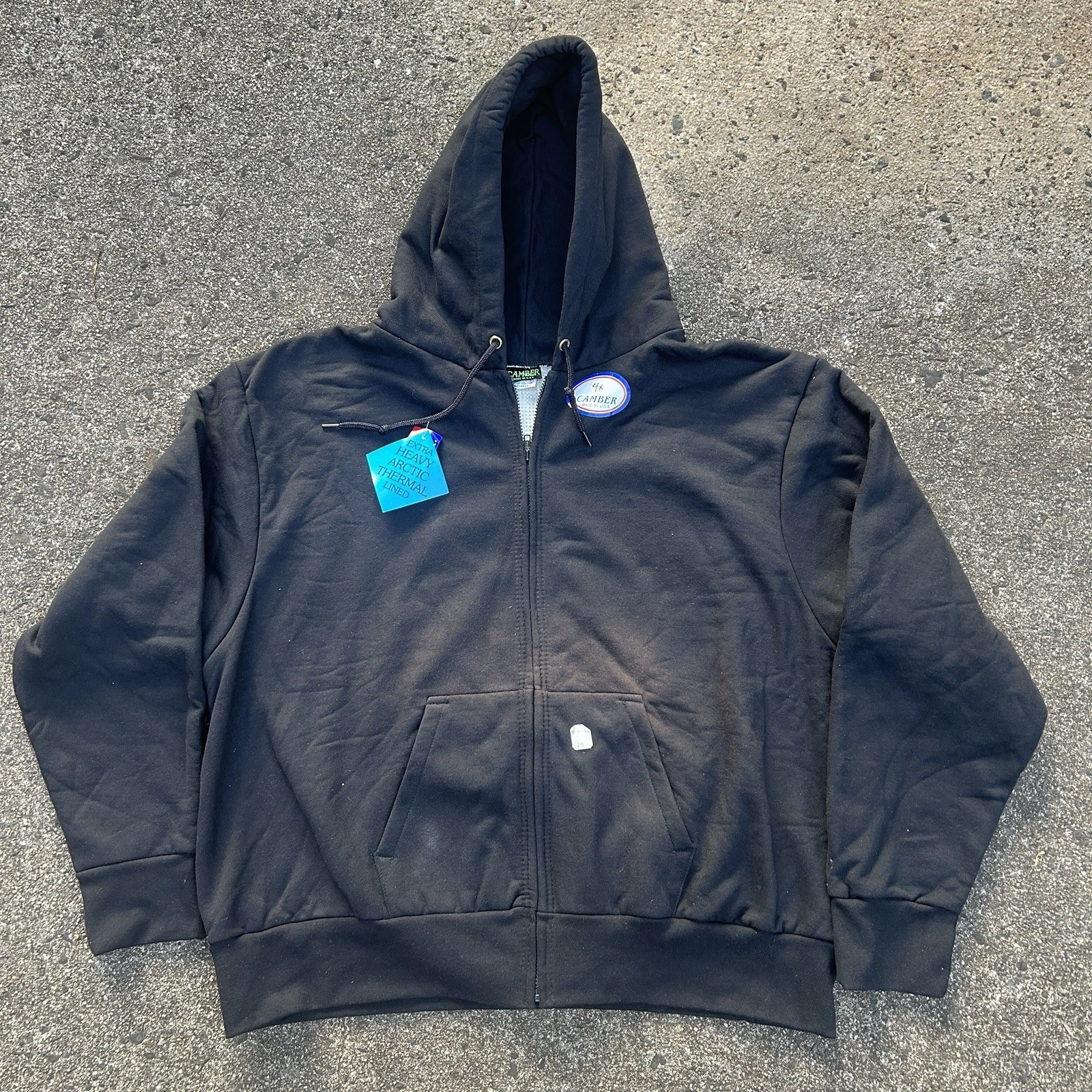 VTG CAMBER NOS Thermal Waffle Lined Double Face Black Hoodie Full Zip 4XLT Tall