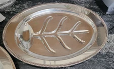 TREE OF LIFE FOOTED MEAT PLATTER SERVING TRAY Silverplate Holloware 16.5x11"