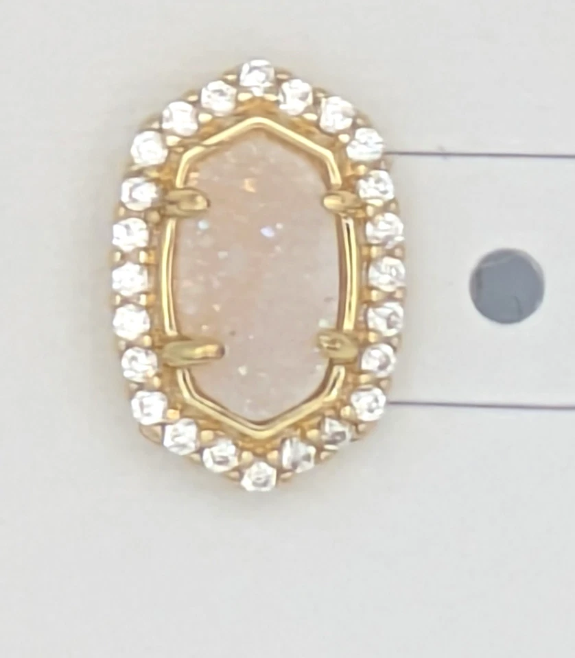 Aretes Kendra Scott chapados en oro con halo en circonita iridiscente Drusy y cúbica Foto 2 de 3