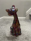 Fenton Amberina Red Art Deco stretch  Winking glass cat Metallic colors 11"