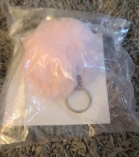 Light Pink Faux Fur Pom Pom Silver Ring Keychain Key Fob Purse Charm Fluffy Fur
