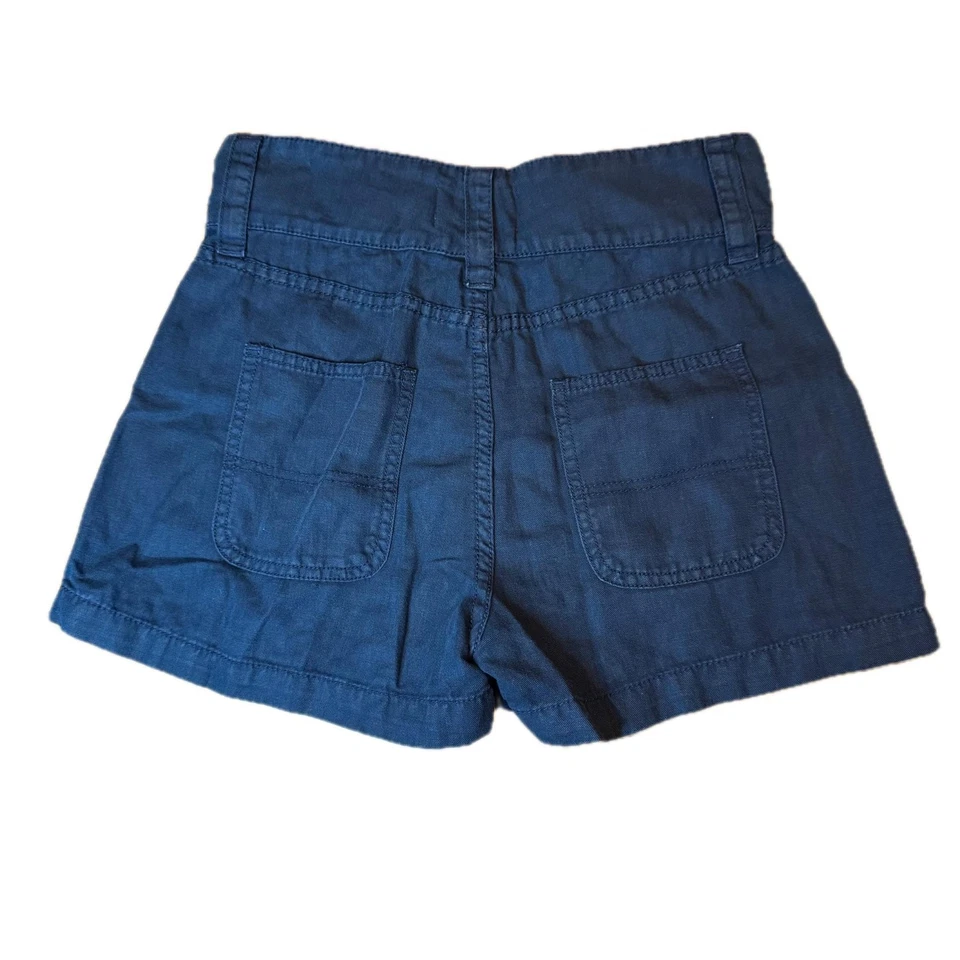 Pantalones Cortos Current/Elliott Para Mujer 25 Azul Marino Mezcla de Lino Tiro Alto Utilidad Hebilla Cintura Foto 2 de 4