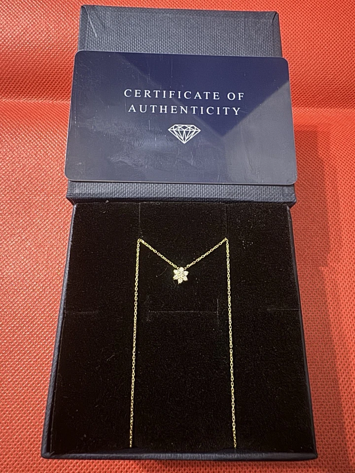 "Collar de flores de diamantes de oro amarillo macizo real de 14 quilates de 18"" gran regalo de regalo" Foto 4 de 4