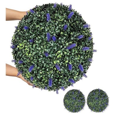 Artificial Lavender Topiary Ball 16 Inch PE Green Purple Indoor Outdoor Decor
