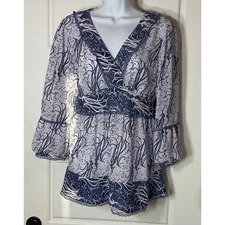 Madison Studio Blue & White Boho/Peasant/Cottage Tunic 6