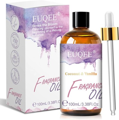 EUQEE 100ML/3.38 Fl Oz Coconut & Vanilla Fragrance Oil with Glass Dropper, Essen
