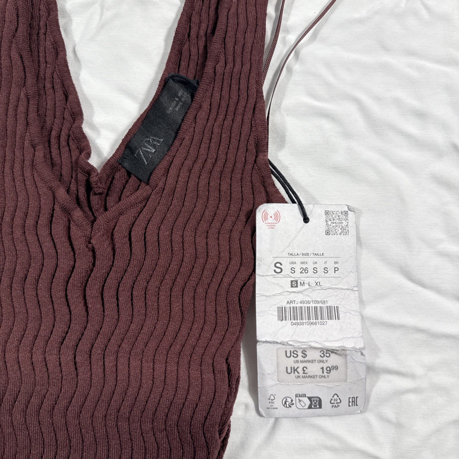 Zara Knit Ribbed Stretch Tank Top Cropped Brown Small NWT $35.90 thumbnail 4