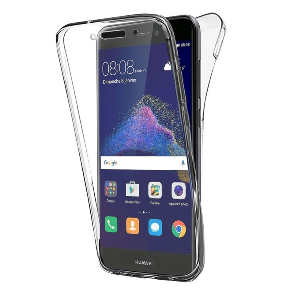 COVER TRASPARENTE PER HUAWEI P8 LITE 2017 CUSTODIA FRONTE RETRO IN SILICONE 360 - Immagine 2 di 3