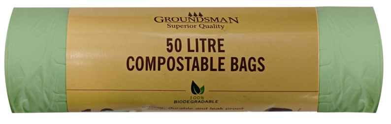 10x Groundsman Compostable Caddy Bin Liners Waste Bags Biodegradable Kitchen 50L