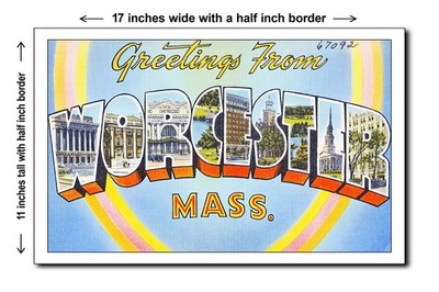 Massachusetts 1940s - Greetings from Worcester, Mass. - 11x17 Poster