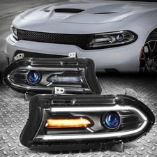 [LED DRL] For 15-22 Dodge Charger Halogen Projector Headlight Headlamps L+R Pair