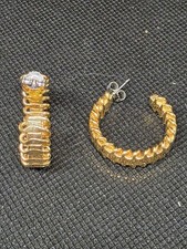 Vintage Gold Tone Textured Hoop Earrings Studded