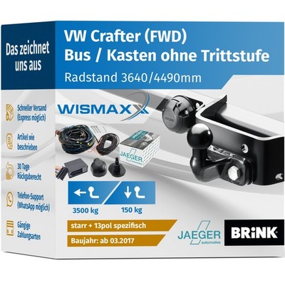 ANHÄNGERKUPPLUNG für VW Crafter ab 17 starr BRINK +13pol E-Satz JAEGER