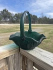 Vtg Rare Deep Emerald Satin Green Fenton~Imperial~Smith?Glass Handle Basket Read