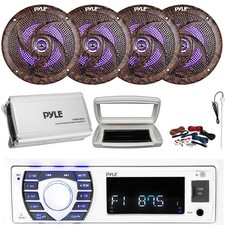 Pyle 1-DIN Marine MP3 Receiver, 4x 6.5'' 240W Max Speakers, 4 Channel Amplifier