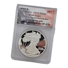 2022 W Proof American Silver Eagle Dollar Coin Anacs Pr70 Dcam Flag Lable