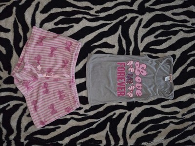 Pink bow pajama set plush shorts sequin small