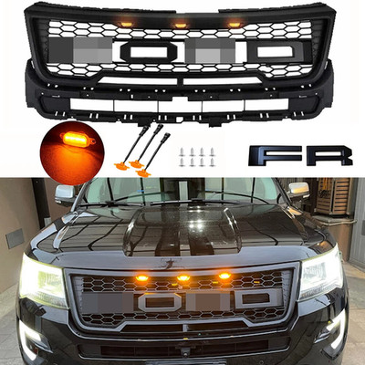 For 2016-2017 Ford Explorer Grille Raptor Style Front Grill Mesh W/Letters & LED