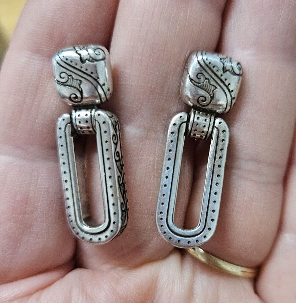 Brighton Rectangle Dangle Silver tone Earrings Vi… - image 1