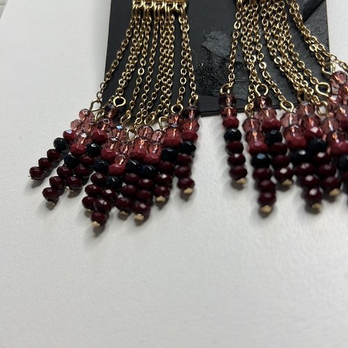 INC International Concepts Gold Chain Chandelier Earrings w/ Burgundy Beads, NWT - Picture 3 of 4