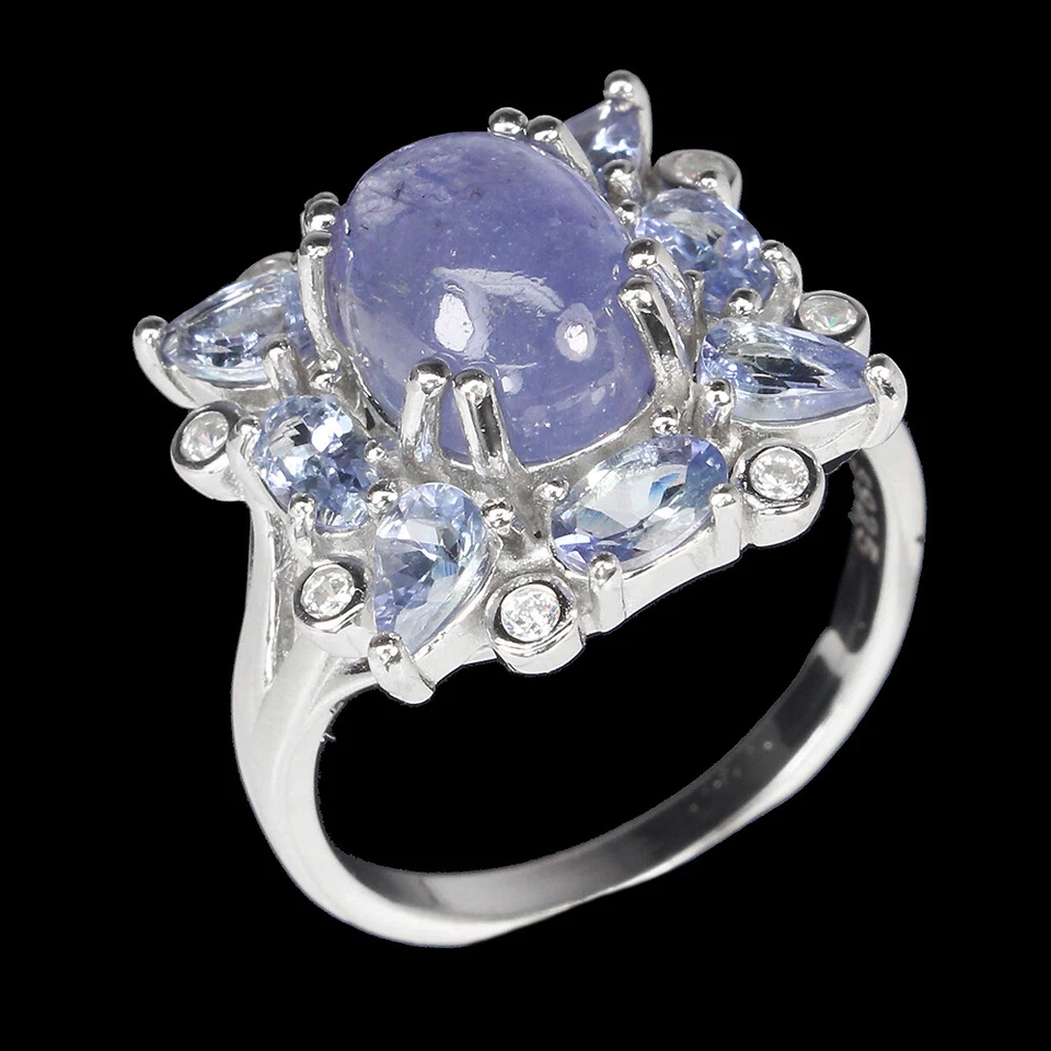 Anello In Argento Sterling 925 Ovale Blu Tanzanite 10x8mm Gioielleria - Immagine 2 di 4